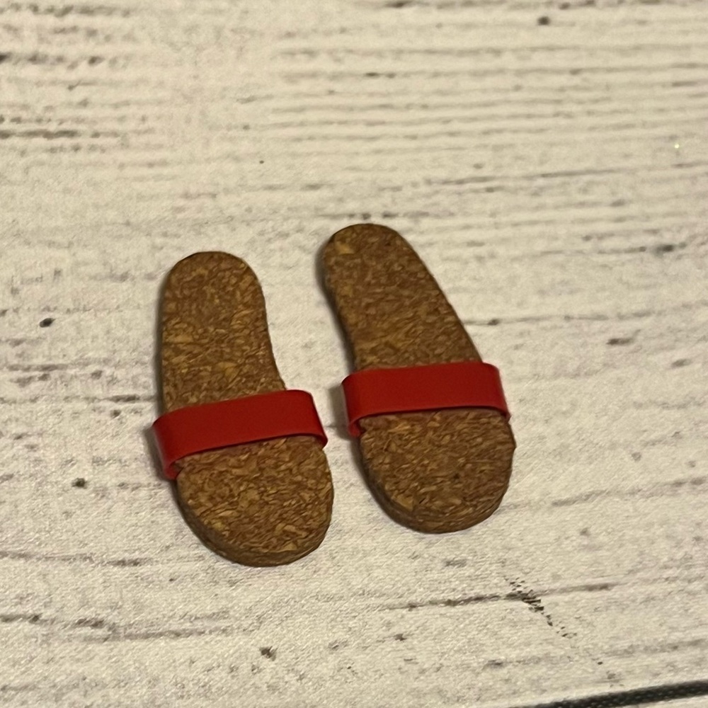Vintage Ken Doll Cork Sandals – Red Straps‎ – 1960s Barbie Accessories